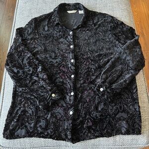 🖤 Laura Ashley Vintage Black Silk Blend Burnout Velvet Sheer Holiday Blouse Sz M